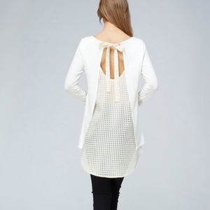 Ivory Key Hole Back Mixed Media Bow Tunic Gingham